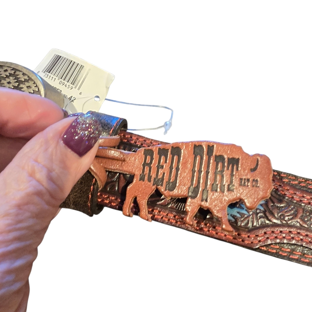 NWT Red Dirt Brown Turquoise Women's Western Cowgirl Belt Sz 42 Snap Buckle - Picture 9 of 10